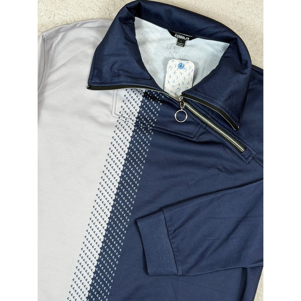 Acegolfs NWT Women L Not So Classic Asymmetric Zip Golf Jacket Navy Grey UPF 50+